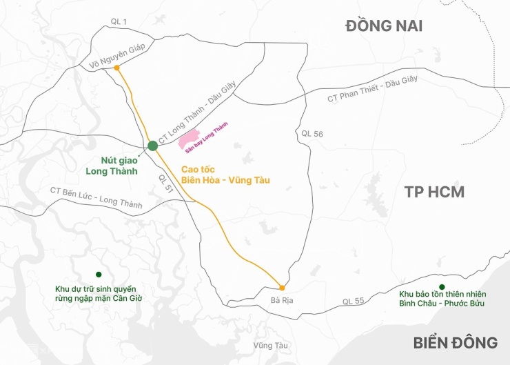 Hướng tuyến cao tốc Biên Hòa - Vũng Tàu. Đồ họa: Hoàng Thanh