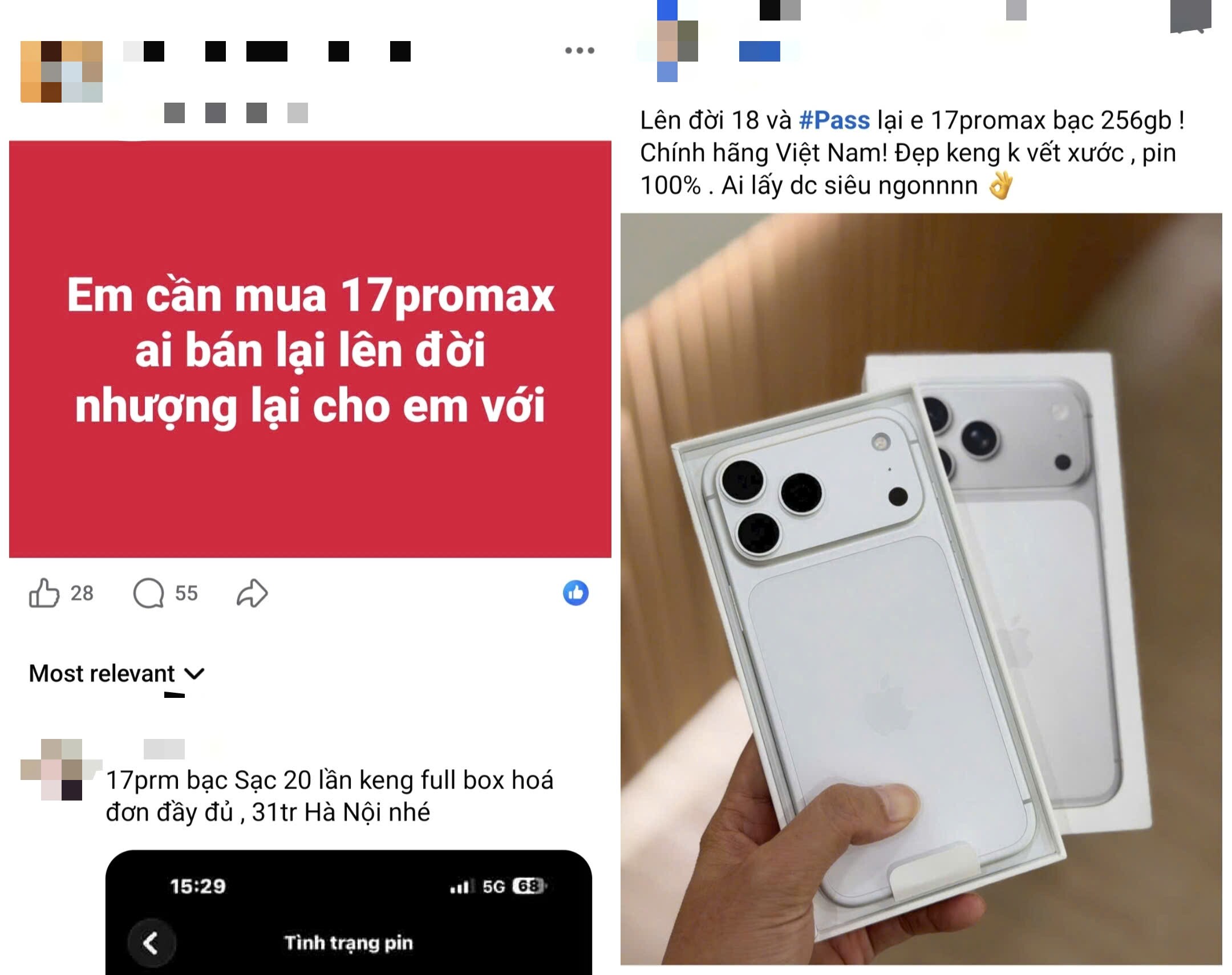 Một số bài đăng rao bán và tìm mua iPhone cũ, để lên đời iPhone iPhone 18 Pro Max.