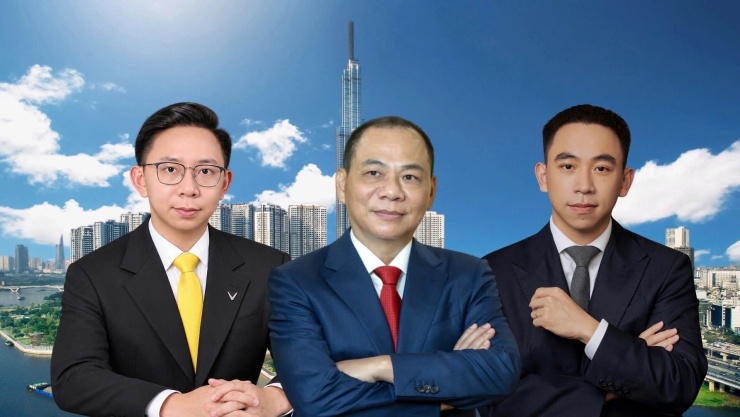 Ông Phạm Nhật Quân Anh, ông Phạm Nhật Vượng và ông Phạm Nhật Minh Hoàng. Đồ họa: Trọng Hiếu