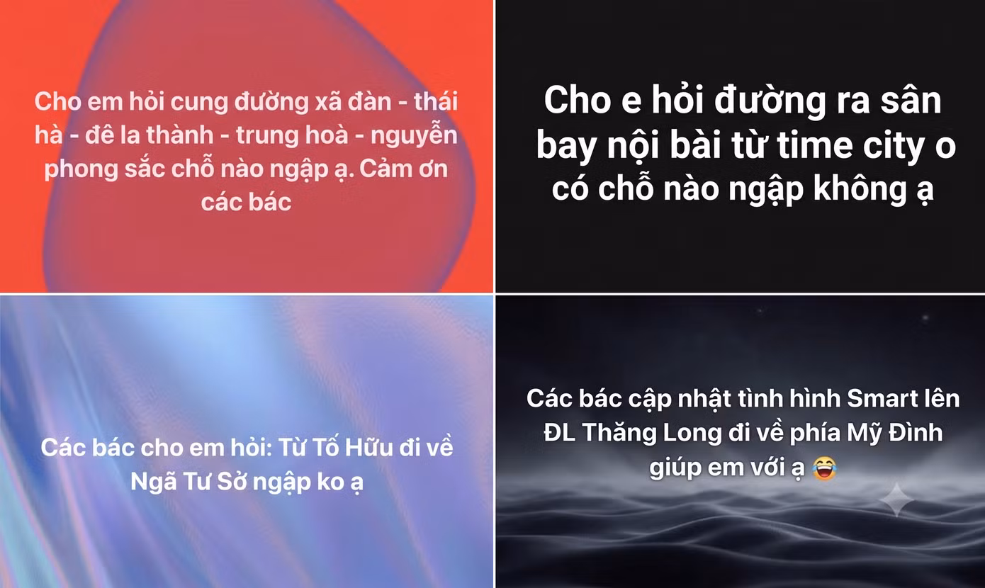 Người dân tìm đường tránh ngập trên mạng xã hội. Ảnh chụp màn hình (có sử dụng AI để ghép nhiều ảnh)
