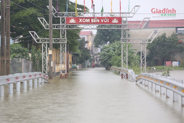 Sông Tích tràn bờ, dân ven đô Hà Nội chèo thuyền mua mì tôm, chăng lưới chắn rác trước nhà - 2