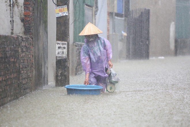 Sông Tích tràn bờ, dân ven đô Hà Nội chèo thuyền mua mì tôm, chăng lưới chắn rác trước nhà - 5