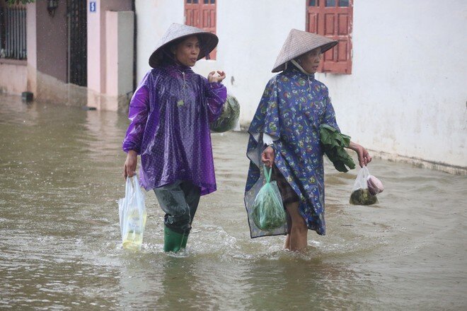 Sông Tích tràn bờ, dân ven đô Hà Nội chèo thuyền mua mì tôm, chăng lưới chắn rác trước nhà - 6