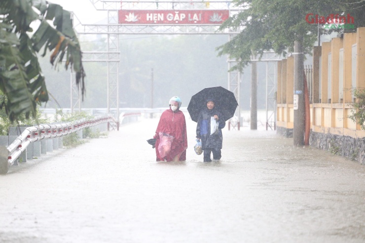 Sông Tích tràn bờ, dân ven đô Hà Nội chèo thuyền mua mì tôm, chăng lưới chắn rác trước nhà - 12