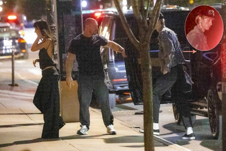 Dakota Johnson và MGK khi tới căn hộ của Taylor Swift. Ảnh: Backgrid