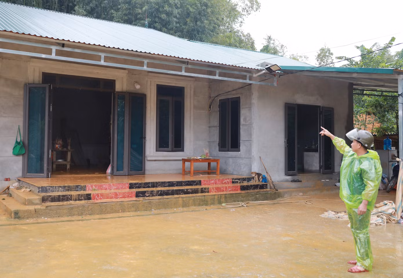 Phía trước ngôi nhà vẫn nguyên vẹn.