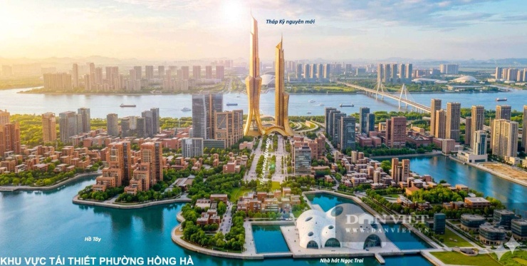 Hình ảnh phối cảnh tháp Kỷ nguyên trong đồ án điều chỉnh tổng thể Quy hoạch phân khu đô thị sông Hồng tỷ lệ 1/5.000. Nguồn: Viện Quy hoạch xây dựng Hà Nội.