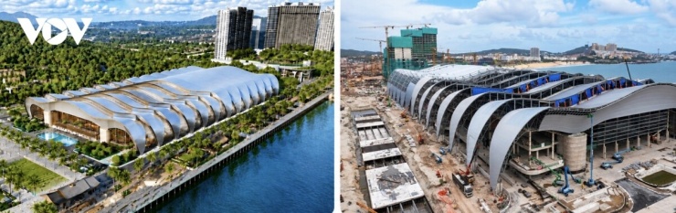 Tại công trường, phần kết cấu bê tông cốt thép của Nhà biểu diễn đa năng APEC đã đạt gần 100%. Các kỹ sư, công nhân đang tập trung lắp đặt 50 cột đỡ hệ mái và hoàn thiện các hạng mục bên trong. Theo kế hoạch, công trình sẽ hoàn thiện phần mặt ngoài trong quý IV/2026, sau đó tiếp tục hoàn thiện nội thất, với mục tiêu hoàn thành vào ngày 30/3/2027.