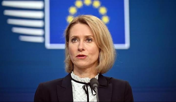 Cao ủy EU về Đối ngoại và Chính sách An ninh Kaja Kallas phát biểu tại cuộc họp báo ở Brussels, Bỉ. Ảnh: AA/TTXVN