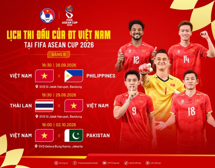Lịch thi đấu vòng bảng của Việt Nam ở FIFA ASEAN Cup 2026.