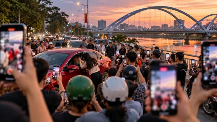 Việc tràn xuống lòng đường hò reo, cản trở các phương tiện lưu thông là hành vi vi phạm trực tiếp Luật Trật tự, an toàn giao thông đường bộ (Như: Không đi đúng phần đường quy định. Ảnh minh hoạ: ChatGPT