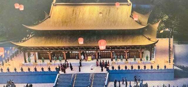 Điện Kính Thiên trong mô hình dựng do Trung tâm Hoàng thành Thăng Long – Hà Nội phục dựng. (Ảnh: TT Hoàng thành Thăng Long - Hà Nội)