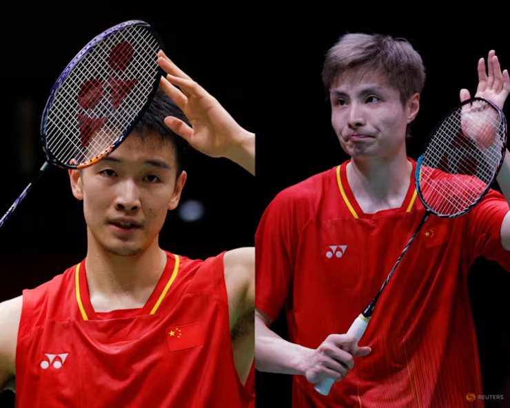 Đương kim vô địch Li Shifeng (bên trái) và siêu sao Shi Yuqi (bên phải) đều sớm dừng bước tại đơn nam cầu lông