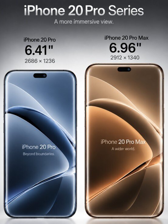 Kích cỡ màn hình dự kiến của cặp iPhone 20 Pro.