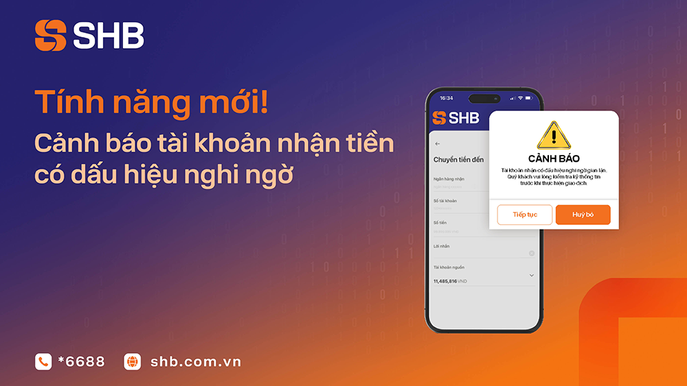 SHB tăng cường lớp bảo vệ trong giao dịch chuyển tiền cùng hệ thống.