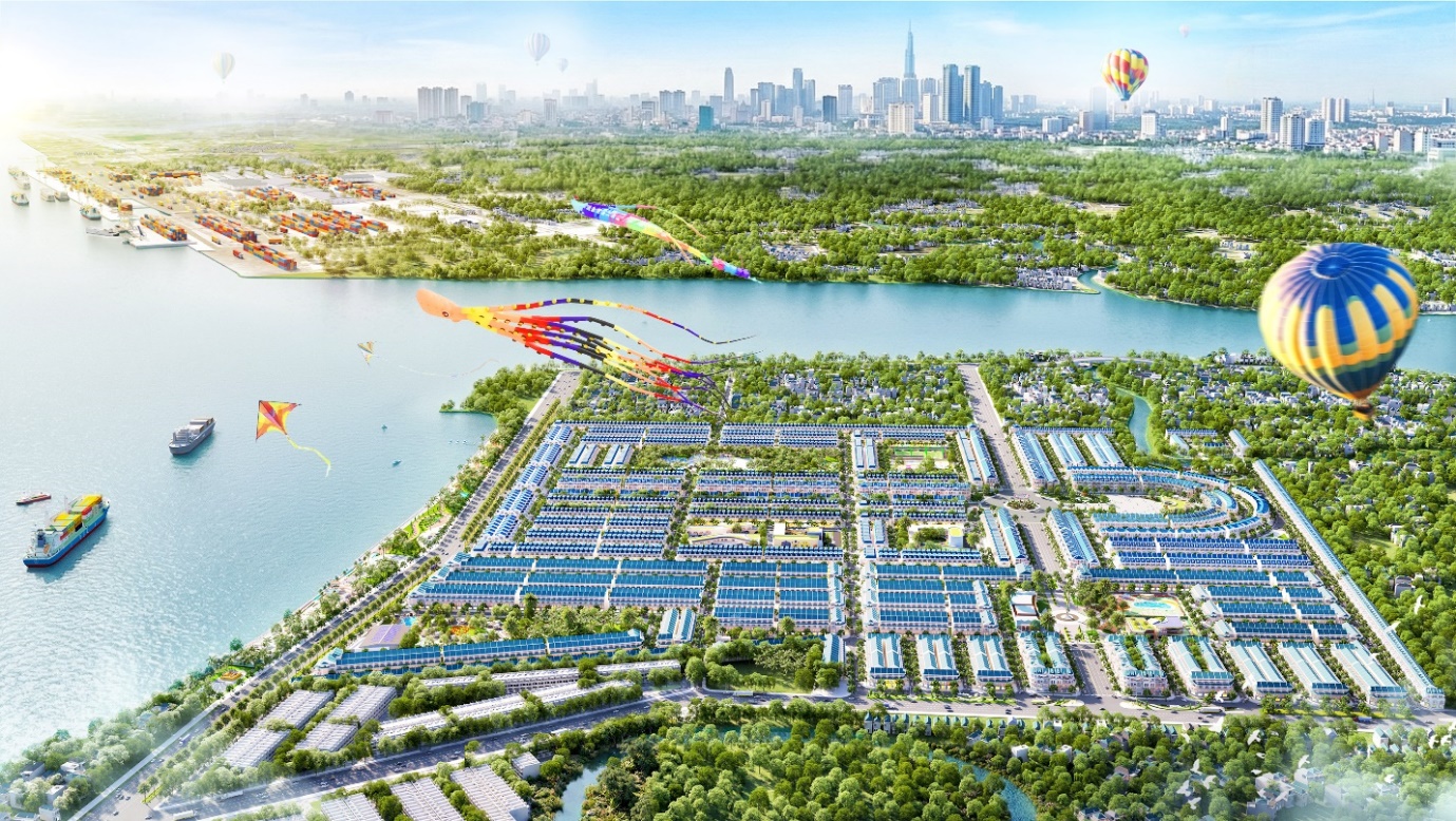 Hiep Phuoc Premia có quy mô 80ha, được quy hoạch hơn 40 tiện ích theo chuẩn Biophilic Living, trải dài bên hơn 1km bờ sông Soài Rạp.