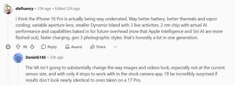 Người dùng đánh giá cao iPhone 18 Pro.