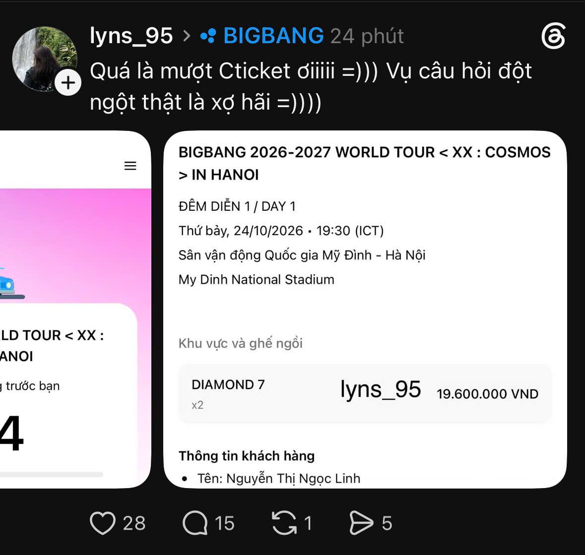 V.I.P (tên gọi của cộng đồng người hâm mộ của BIGBANG) cho biết hệ thống bán vé đã hoạt động trơn tru.