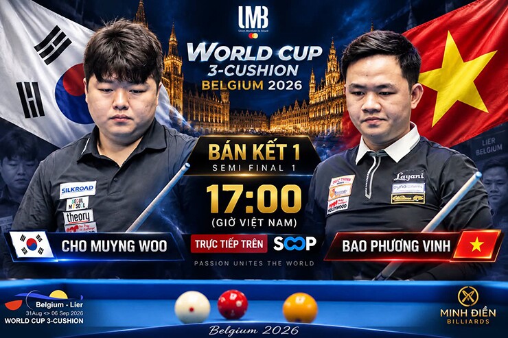 Màn tái đấu giữa Cho Myung Woo và Bao Phương Vinh ở bán kết World Cup. Ảnh Minh Điền Billiards