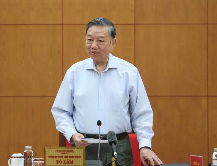 Tổng Bí thư, Chủ tịch nước Tô Lâm phát biểu tại cuộc làm việc. Ảnh: TTXVN
