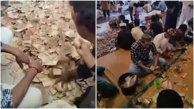 Hơn 30 túi tiền mặt được người dân phát hiện trong căn nhà của cụ bà ăn xin sau khi bà qua đời. Ảnh: Indiatoday.