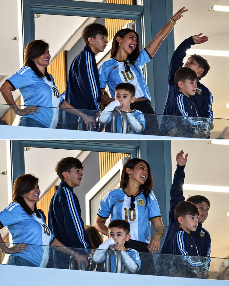 Mẹ Messi và vợ con anh ăn mừng khi danh thủ ghi bàn cho Argentina ở phút 69. Ảnh: Instagram