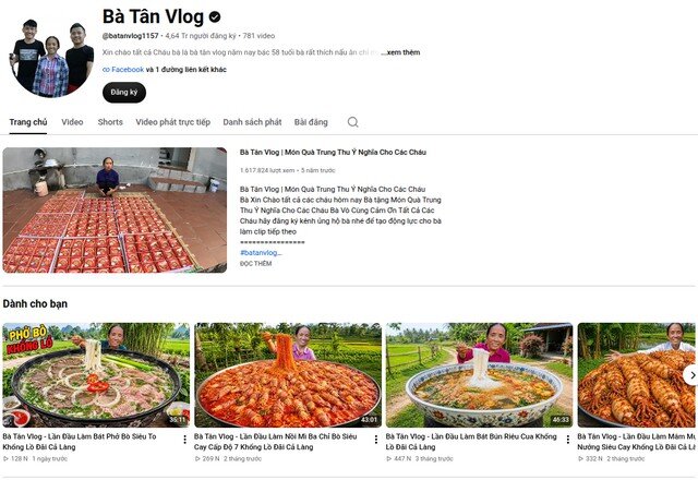 Youtube là một trong những nguồn thu nhập đáng chú ý của Bà Tân Vlog.