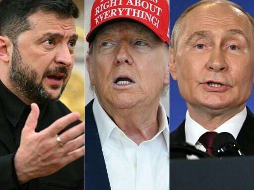 Tổng thống Ukraine Volodymyr Zelensky, Tổng thống Mỹ Donald Trump và Tổng thống Nga Vladimir Putin. Ảnh Kyiv Post