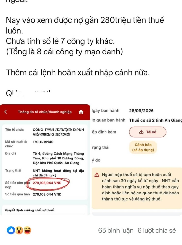 Có người dân bị đánh cắp thông tin cá nhân và thành lập đến 8 doanh nghiệp (Ảnh chụp màn hình)