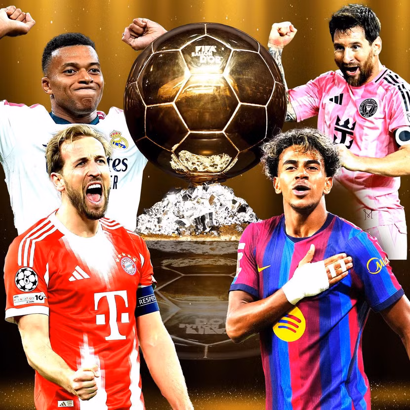 Mbappe, Messi, Kane và Yamal được cho là 4 cái tên sẽ cạnh tranh Quả bóng Vàng 2026 (Ảnh: Sun Sport)