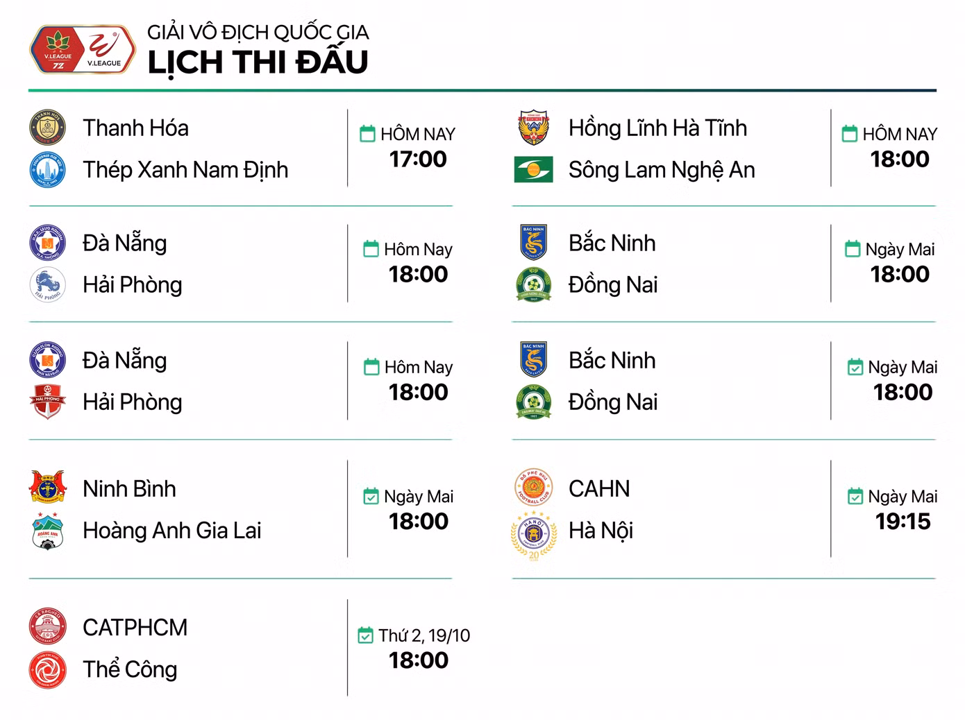 Lịch thi đấu cụ thể ở vòng 4 V.League 2026/27.