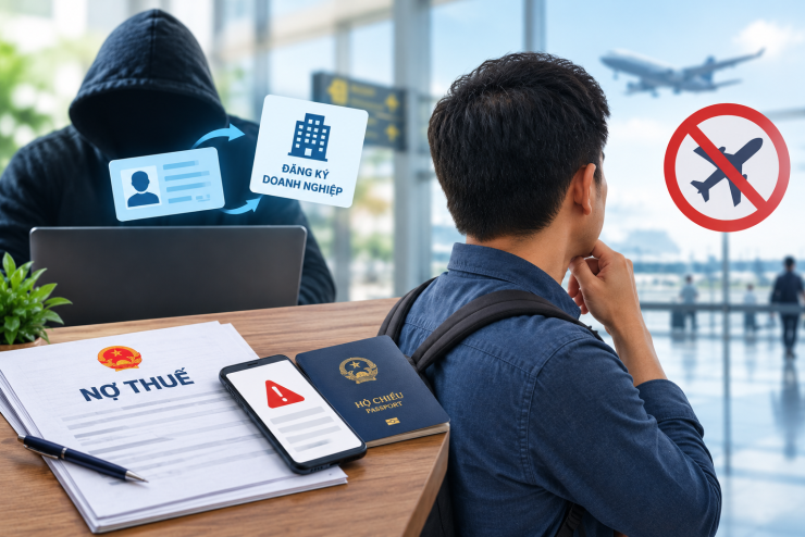 Nhiều người bị mạo danh thông tin lập công ty đang gặp khó khăn khi đối diện với cảnh bị tạm hoãn xuất cảnh. Ảnh minh hoạ sử dụng công nghệ AI