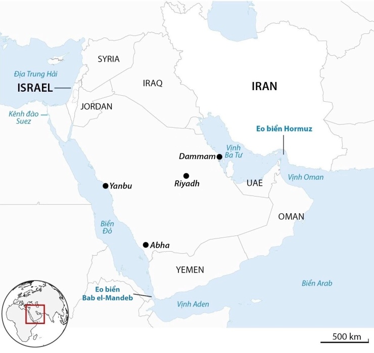Vị trí một số thành phố tại Arab Saudi. Đồ họa: Guardian