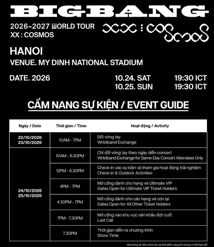 Lịch trình cụ thể của 2 đêm concert được ban tổ chức cập nhật.