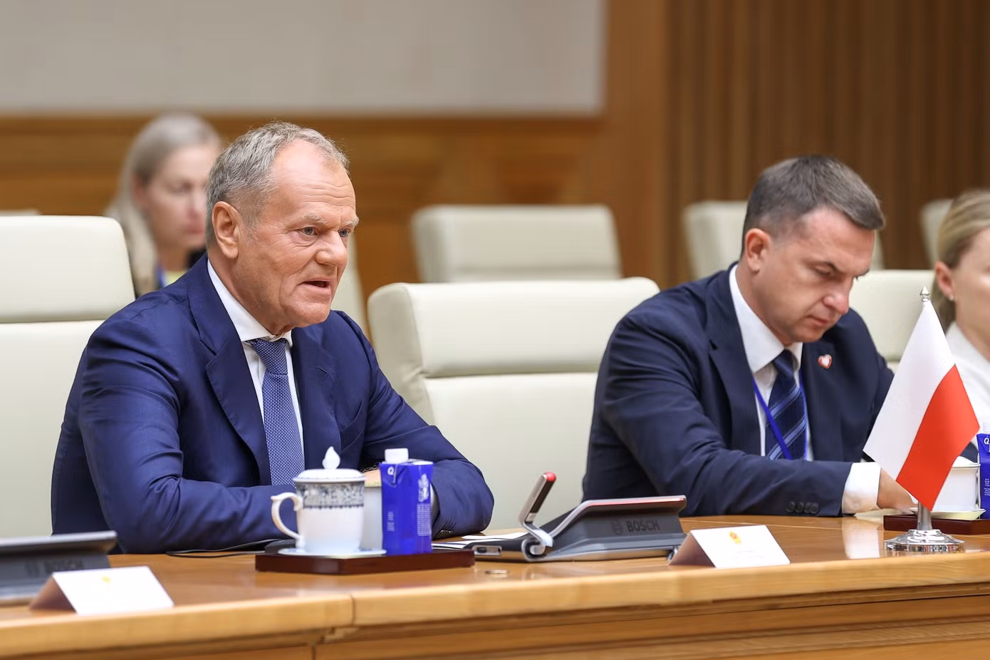 Thủ tướng Ba Lan Donald Tusk phát biểu tại cuộc hội đàm. (Ảnh: Minh Châu)