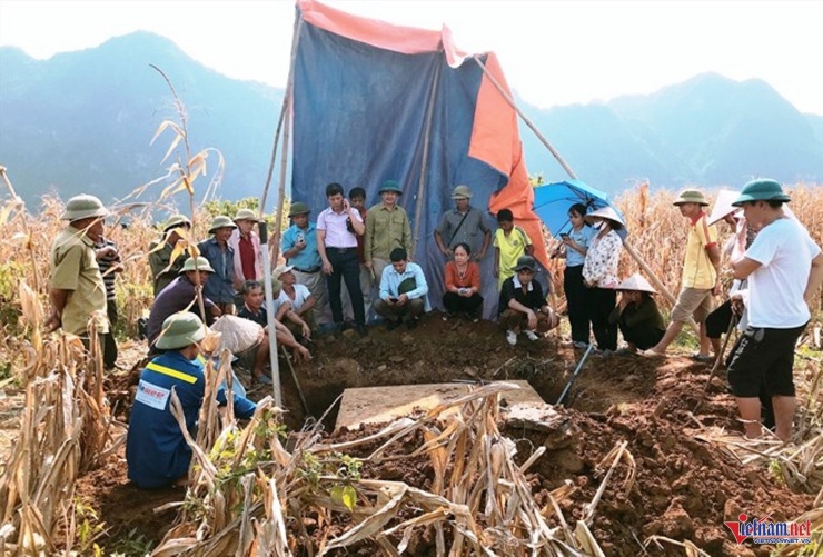 Sập đá cổ được đám trẻ chăn trâu bò phát hiện trong lúc chơi đùa ở ruộng ngô. Ảnh: Bảo tàng cung cấp.