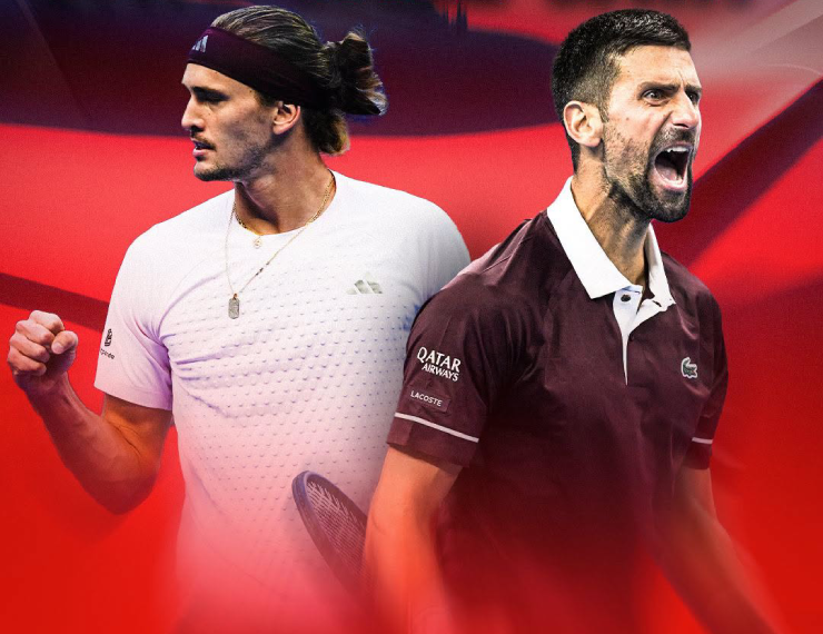 Zverev (bên trái) để lỡ cơ hội rút ngắn khoảng cách điểm so với Sinner, Djokovic (bên phải) có thể vào top 10 tuần tới 
