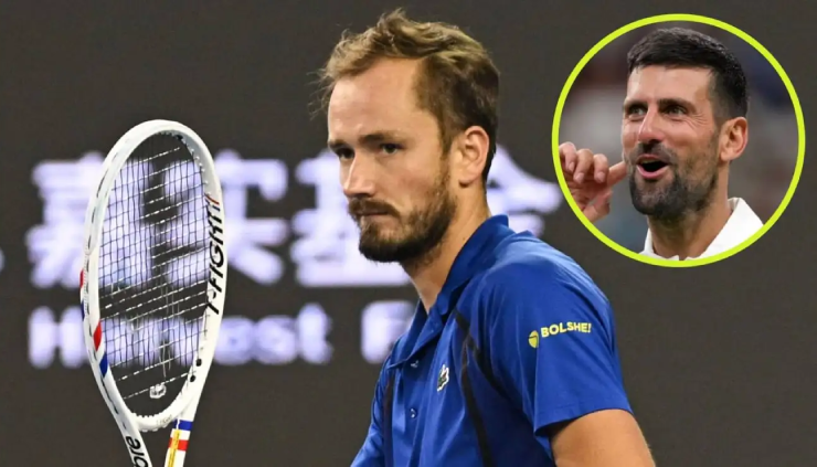 "Quả báo" đến sớm với Medvedev (ảnh lớn) khi nhạo báng Djokovic (ảnh nhỏ) trong trận đấu tại China Open 2026