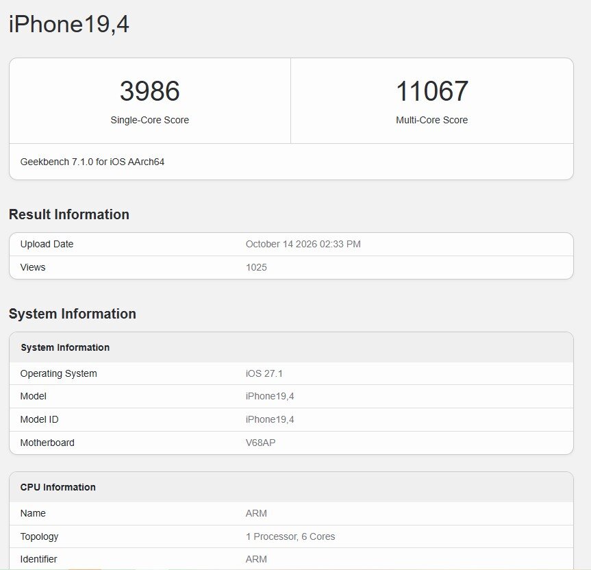Điểm hiệu năng được cho là của iPhone Duo.