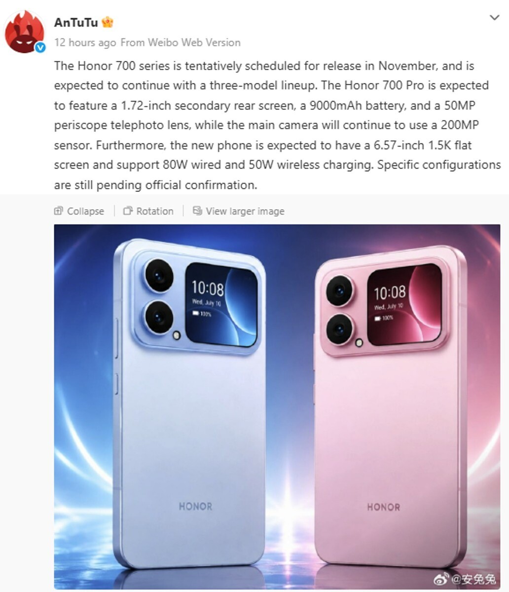 Honor 700 Pro lộ thông số pin 9.000 mAh, màn hình phụ - 2