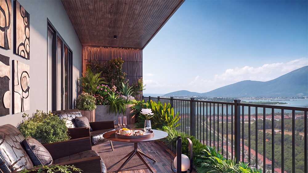 &nbsp;Phối cảnh &nbsp;ban công căn hộ tại dự án Lynn Times Onsen Sky Garden