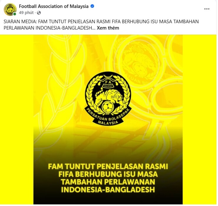 LĐBD Malaysia (FAM) gửi khiến kiện lên FIFA