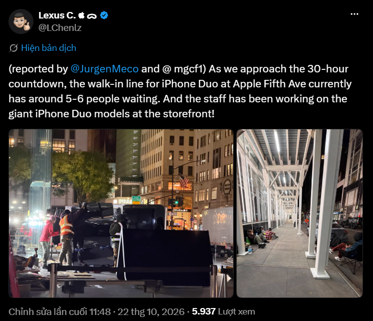 Cửa hàng Apple trên Đại lộ số 5 cũng đã có người chờ mua iPhone Duo sớm.