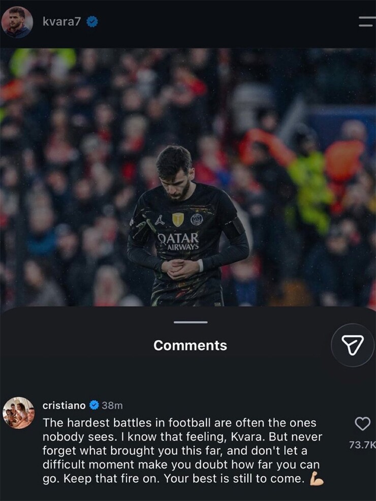 Ronaldo gửi lời động viên Kvaratskhelia sau chấn thương nặng