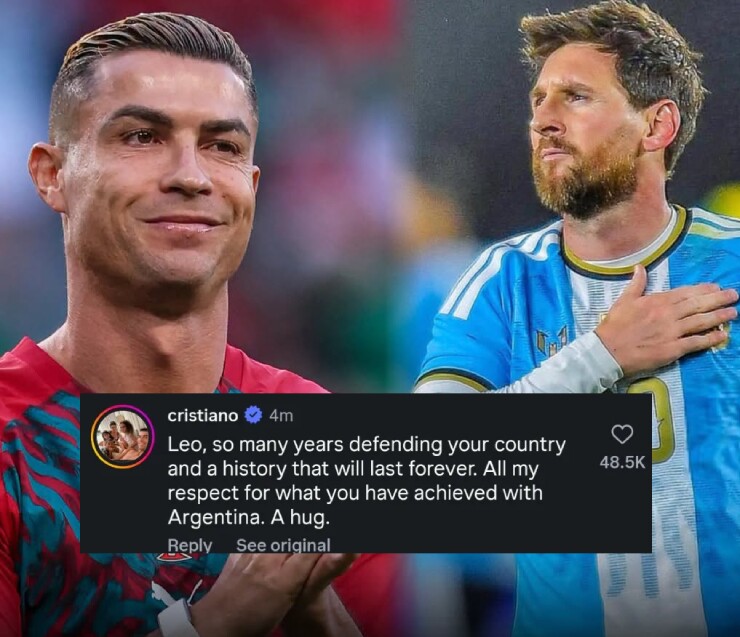 Ronaldo tri ân Messi gây sốt, dành một cái ôm cho đại kình địch - 1