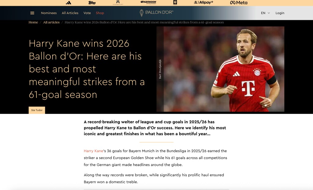 Trang chủ "Quả bóng vàng" sớm lên bài Harry Kane giành giải