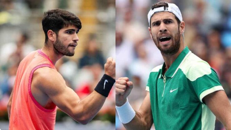 Alcaraz (bên trái) khởi đầu giải ATP 500 với đối thủ không hề dễ dàng&nbsp;
