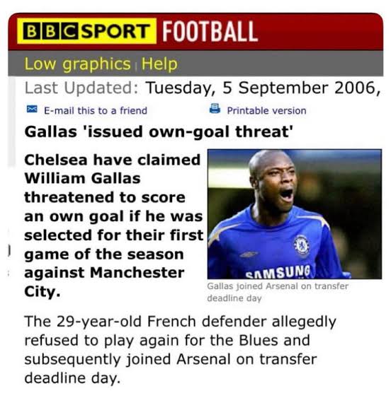 Bản tin của BBC gây sững sờ làng bóng đá Anh: Gallas dọa đá phản lưới Chelsea nếu được vào sân
